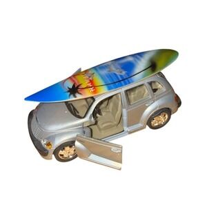 Motor Max Chrysler PT‎ Cruiser Diecast Model Car Silver Hawaii Surfboard